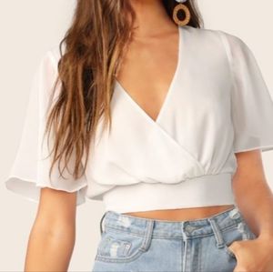 White chiffon crop top